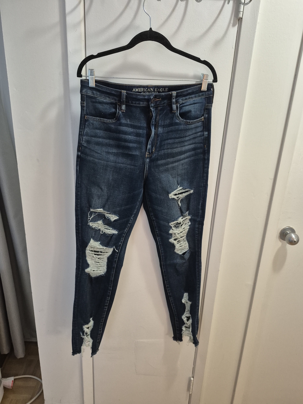 American Eagle Outfitters Women's Distressed Skinny Jeans - Dark Blue